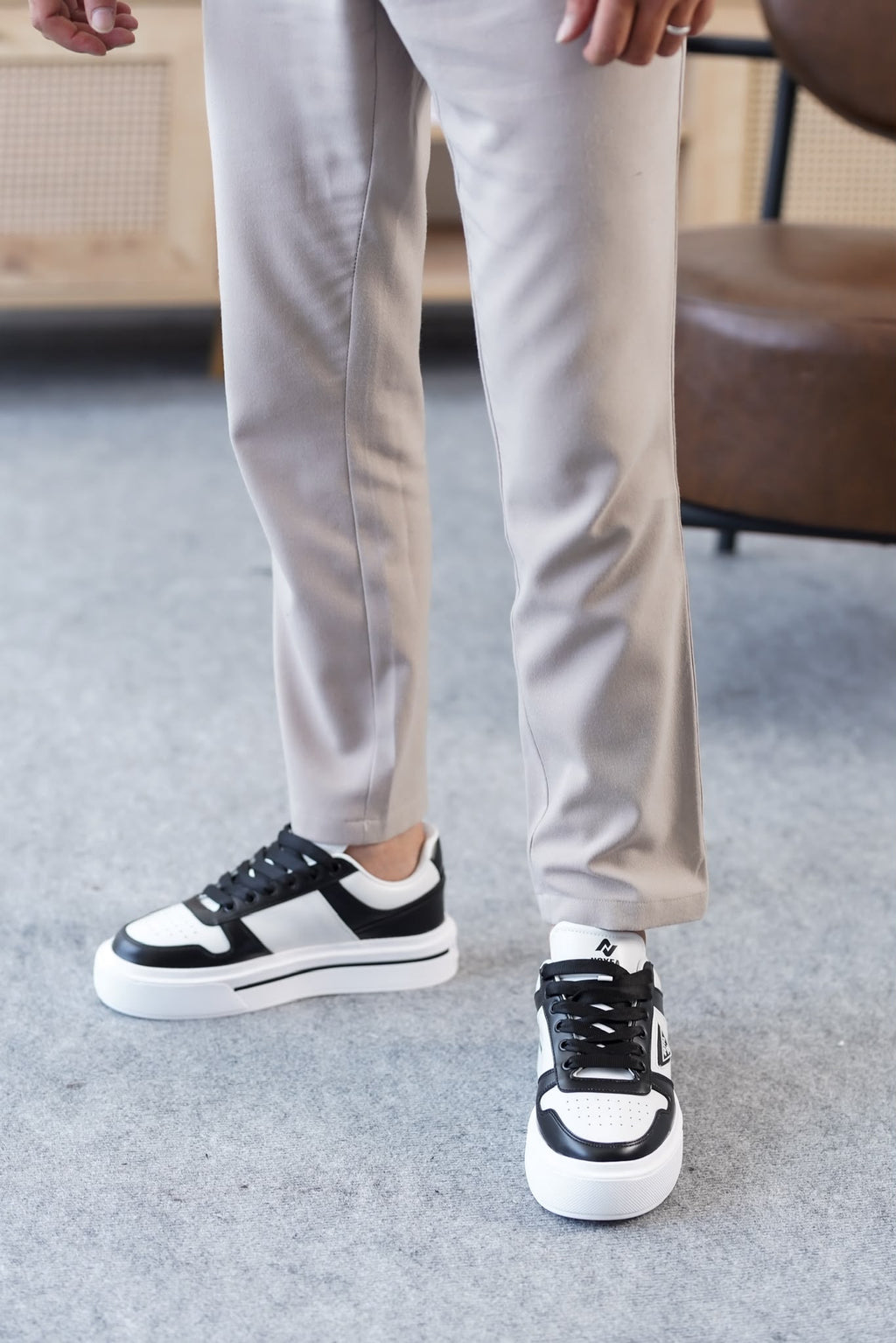 ZRK-04 Yüksek Kaliteli Premium Kalın Taban Beyaz Siyah Ortopedik Erkek Sneakers