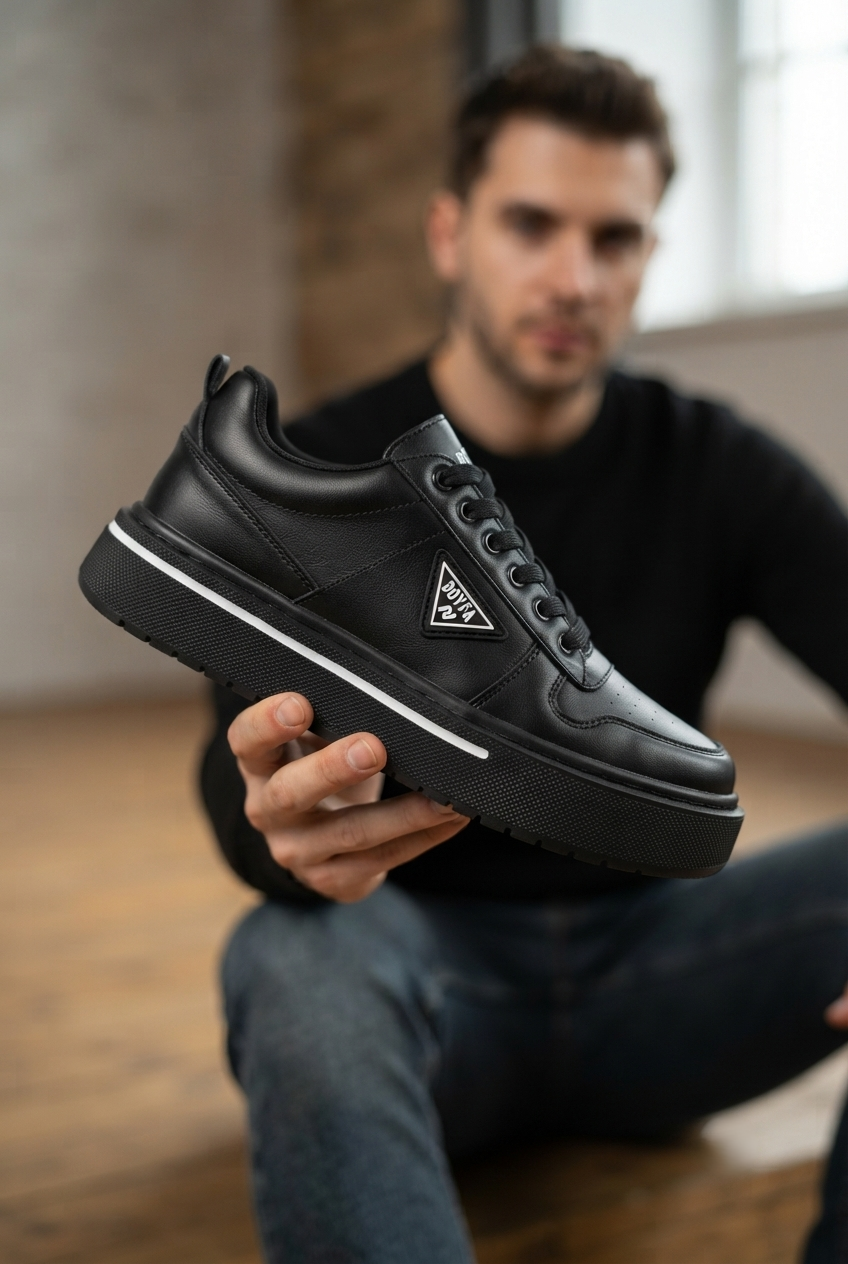 ZRK-04 Yüksek Kaliteli Premium Kalın Taban Siyah Ortopedik Erkek Sneakers