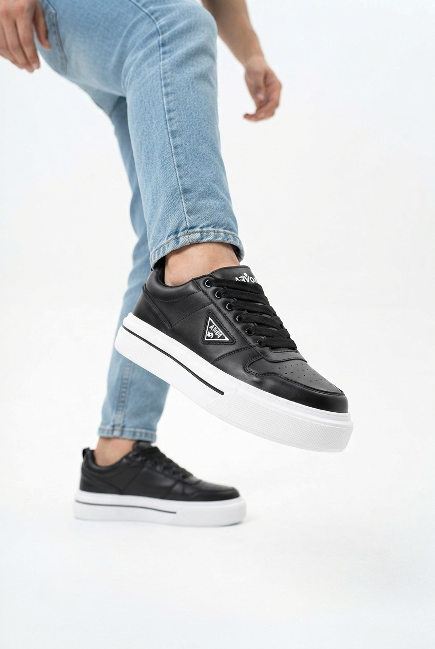 ZRK-04 Yüksek Kaliteli Premium Kalın Taban Siyah Beyaz Ortopedik Erkek Sneakers
