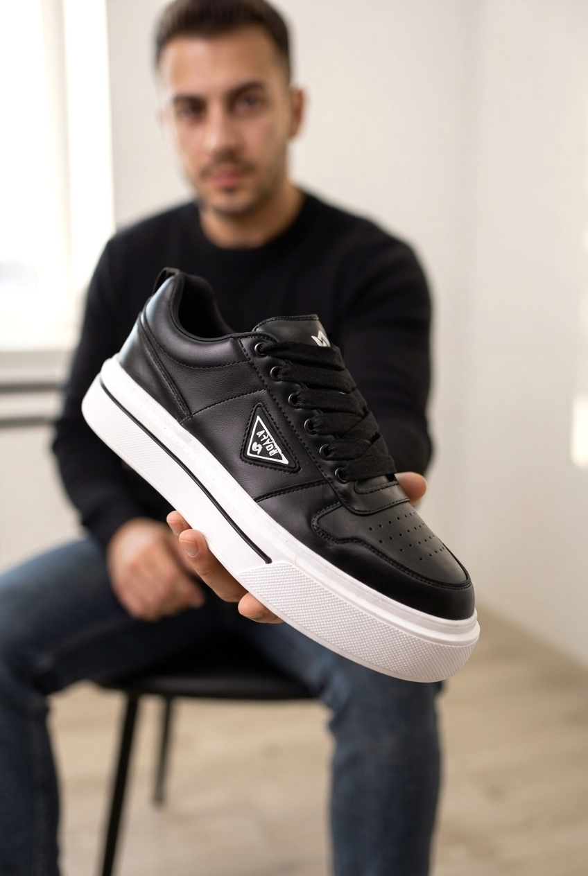 ZRK-04 Yüksek Kaliteli Premium Kalın Taban Siyah Beyaz Ortopedik Erkek Sneakers
