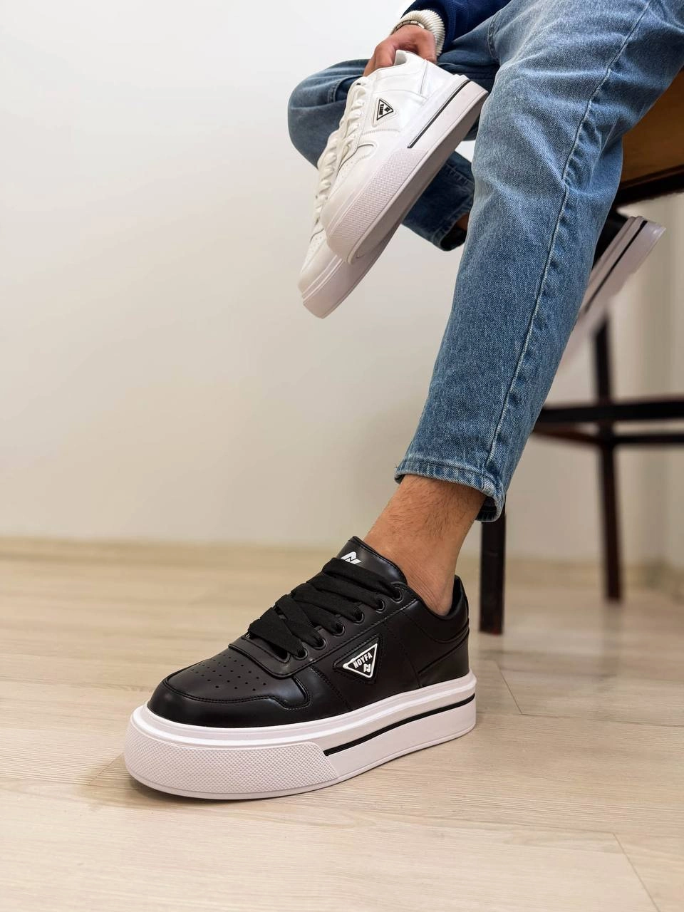 ZRK-04 Premium Kalite Siyah Beyaz Kalın Taban Erkek Sneakers