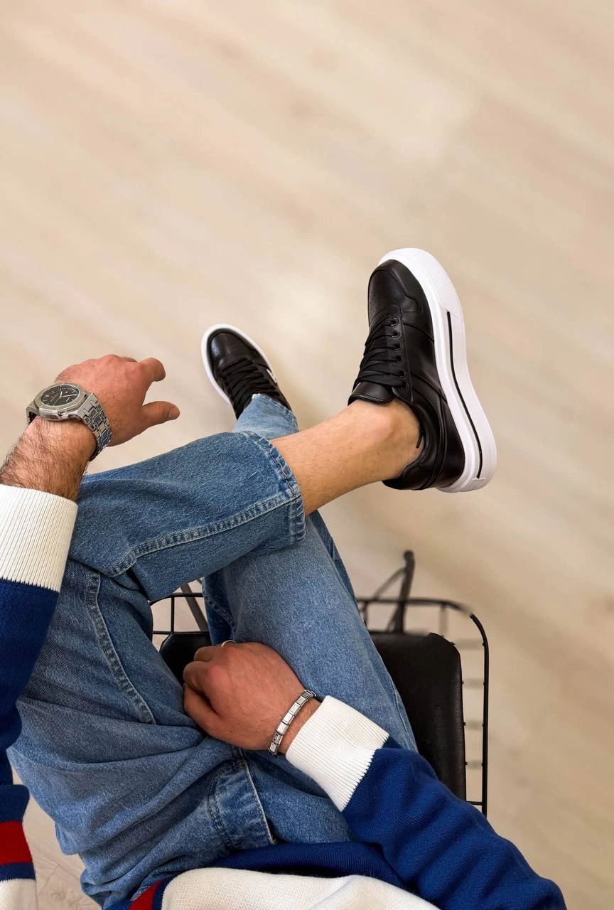 ZRK-04 Premium Kalite Siyah Beyaz Kalın Taban Erkek Sneakers