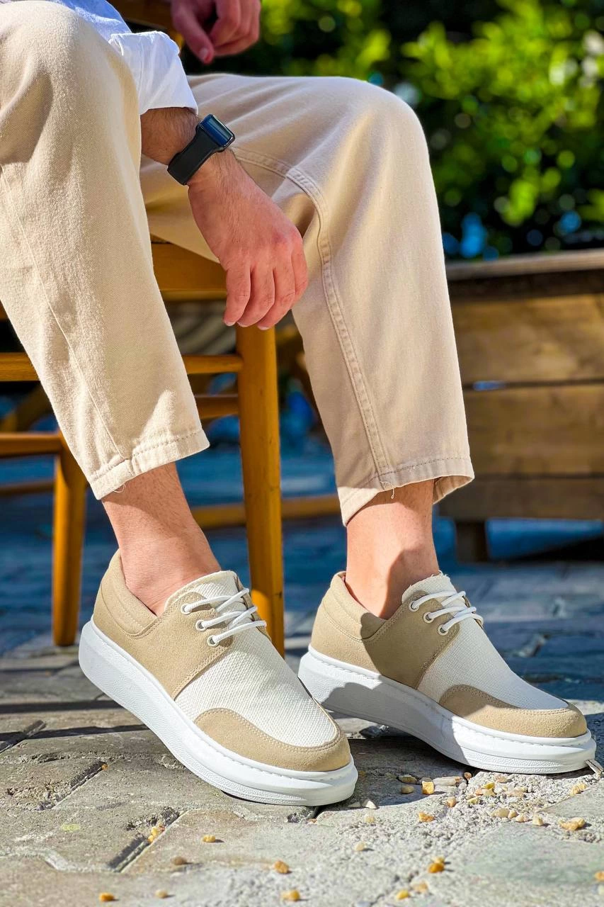 ZRN-042 Premium Bağcıklı Bej Casual Günlük Erkek Ayakkabı