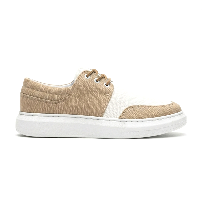 ZRK-X042 Premium Kalın Taban Bağcıklı Bej Günlük Casual Erkek Spor Ayakkabı