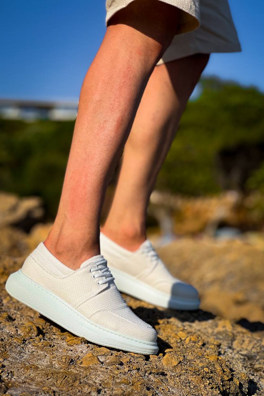 ZRK-X042 Premium Kalın Taban Bağcıklı Beyaz Günlük Casual Erkek Spor Ayakkabı