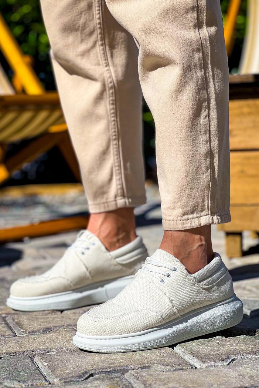 ZRK-X042 Premium Kalın Taban Bağcıklı Beyaz Günlük Casual Erkek Spor Ayakkabı