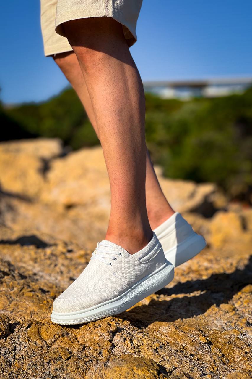ZRK-X042 Premium Kalın Taban Bağcıklı Beyaz Günlük Casual Erkek Spor Ayakkabı