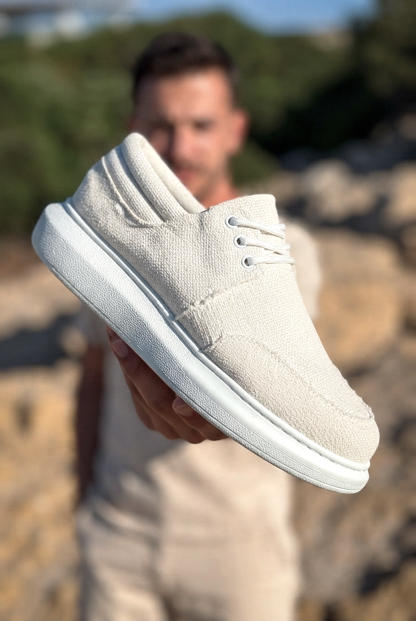 ZRK-X042 Premium Kalın Taban Bağcıklı Beyaz Günlük Casual Erkek Spor Ayakkabı