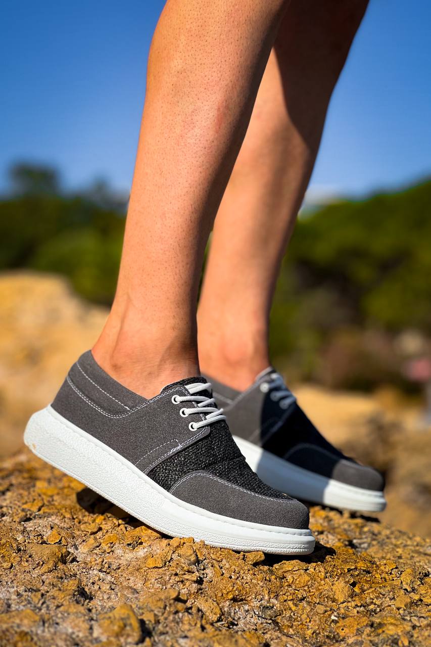 ZRK-X042 Premium Kalın Taban Bağcıklı Gri Günlük Casual Erkek Spor Ayakkabı