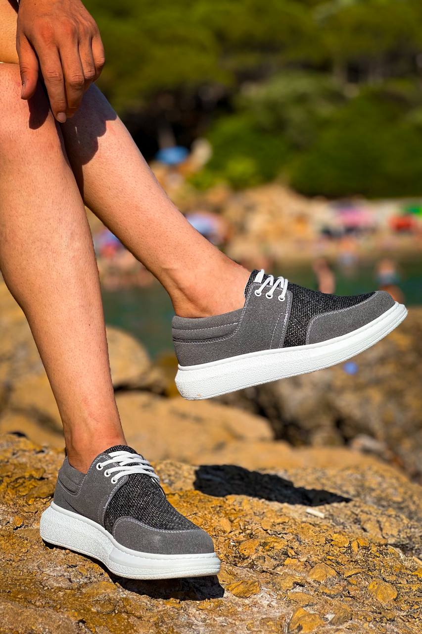 ZRK-X042 Premium Kalın Taban Bağcıklı Gri Günlük Casual Erkek Spor Ayakkabı