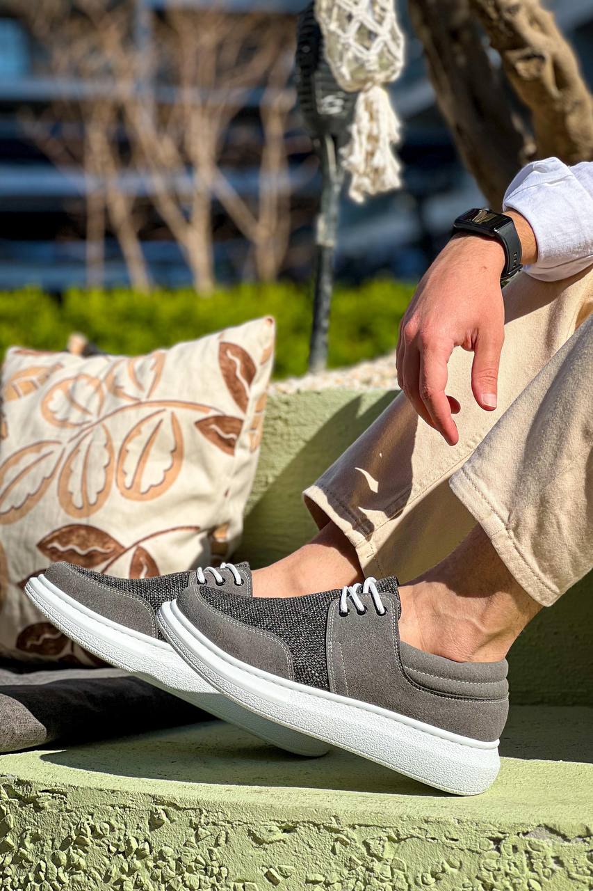 ZRK-X042 Premium Kalın Taban Bağcıklı Gri Günlük Casual Erkek Spor Ayakkabı