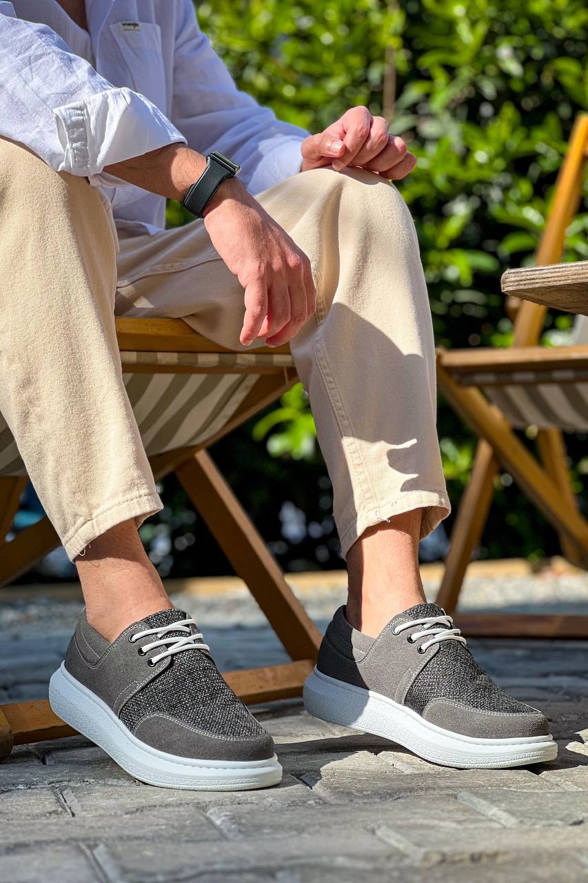 ZRK-X042 Premium Kalın Taban Bağcıklı Gri Günlük Casual Erkek Spor Ayakkabı