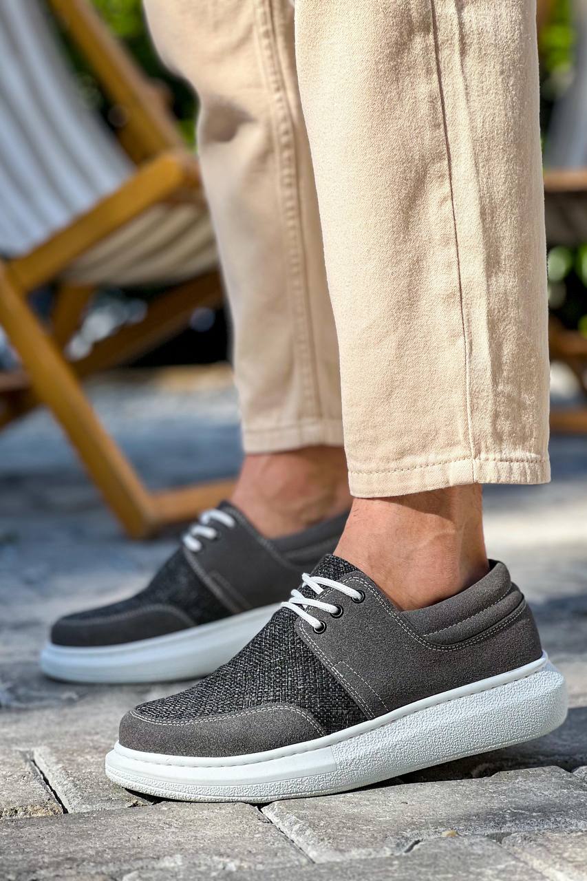 ZRK-X042 Premium Kalın Taban Bağcıklı Gri Günlük Casual Erkek Spor Ayakkabı