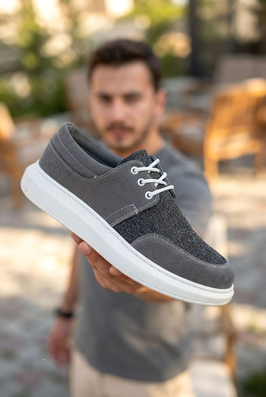ZRK-X042 Premium Kalın Taban Bağcıklı Gri Günlük Casual Erkek Spor Ayakkabı