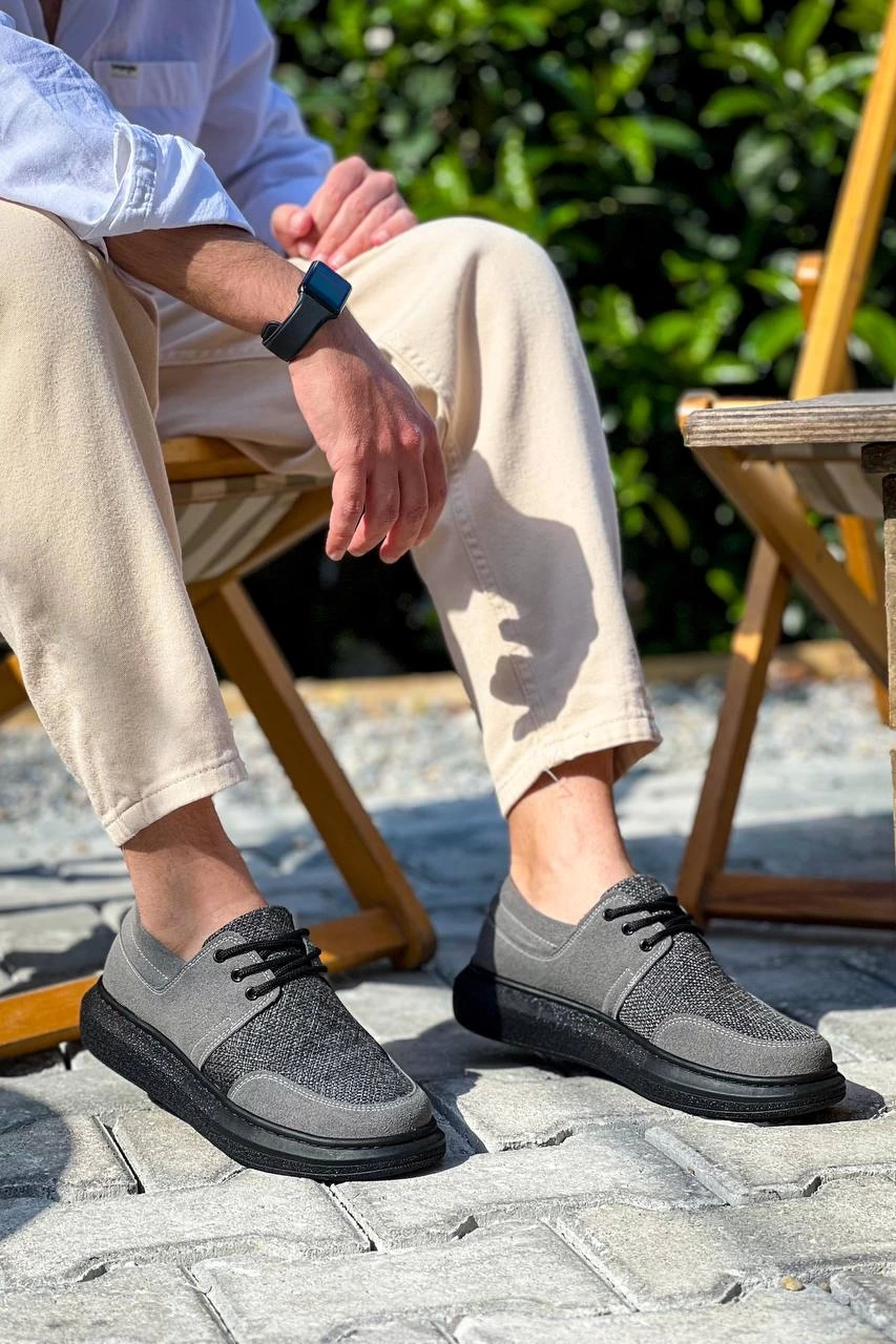 ZRN-042 Premium Bağcıklı Gri Siyah Casual Günlük Erkek Ayakkabı
