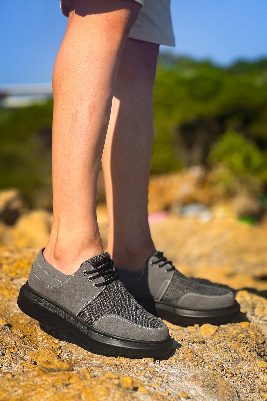 ZRK-X042 Premium Kalın Taban Bağcıklı Gri Siyah Günlük Casual Erkek Spor Ayakkabı