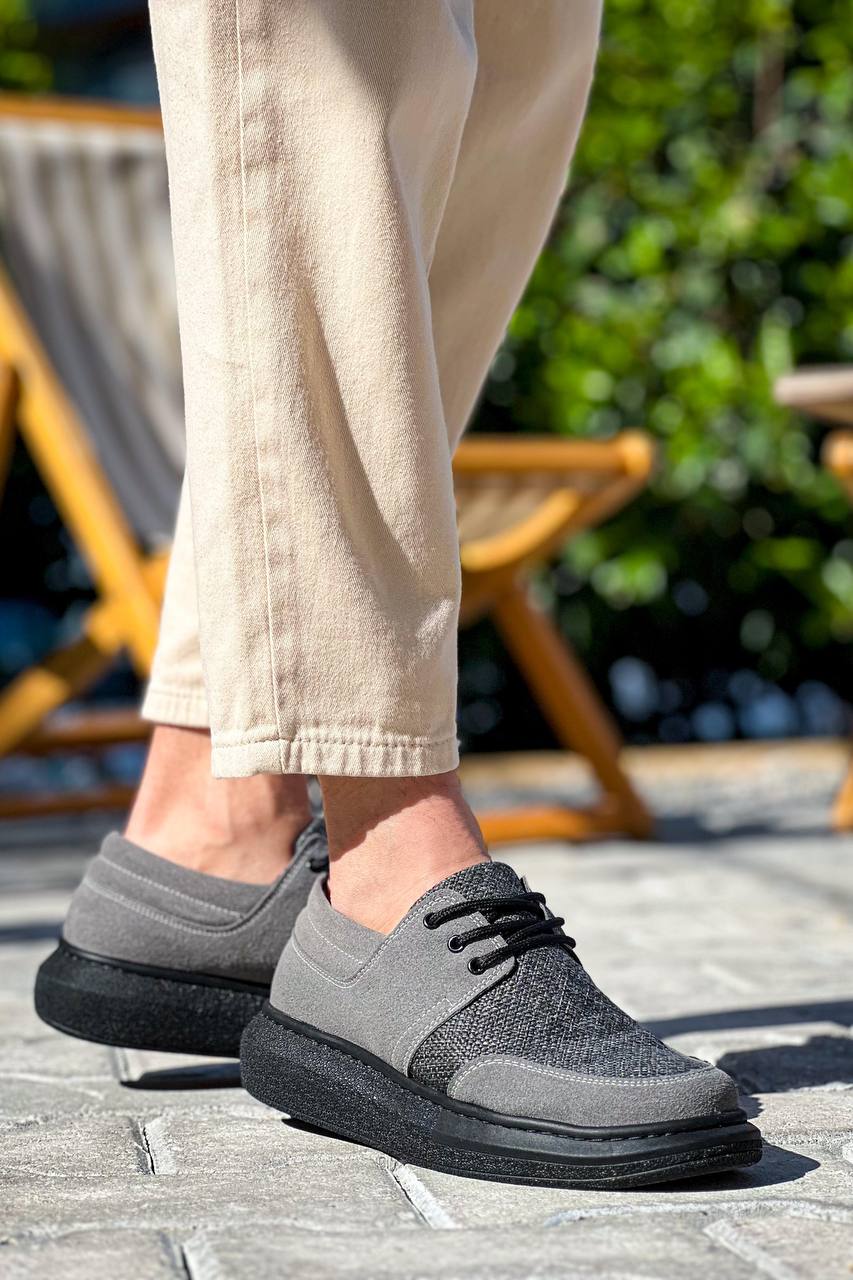 ZRK-X042 Premium Kalın Taban Bağcıklı Gri Siyah Günlük Casual Erkek Spor Ayakkabı