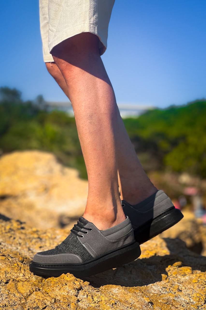 ZRK-X042 Premium Kalın Taban Bağcıklı Gri Siyah Günlük Casual Erkek Spor Ayakkabı