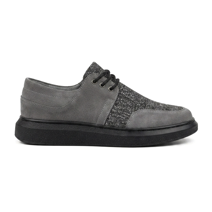 ZRK-X042 Premium Kalın Taban Bağcıklı Gri Siyah Günlük Casual Erkek Spor Ayakkabı