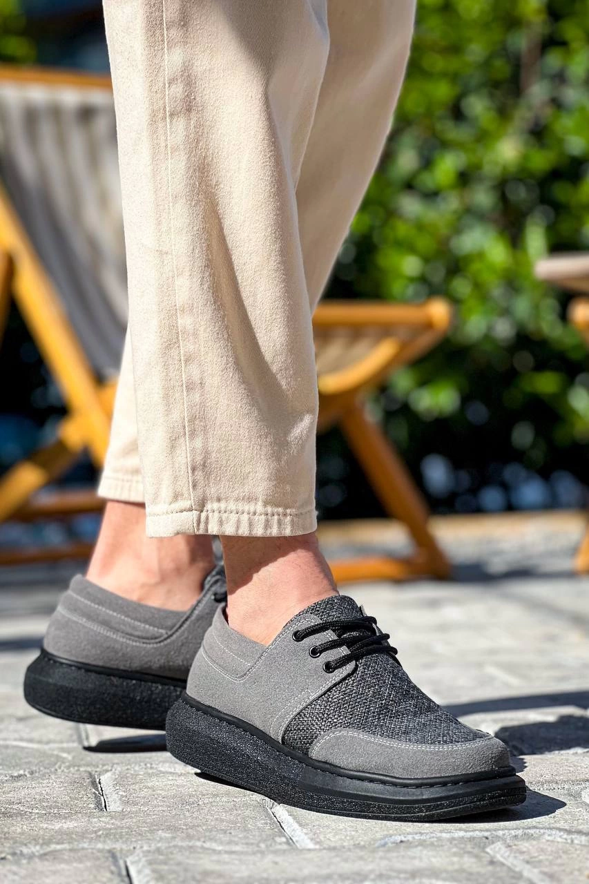 ZRN-042 Premium Bağcıklı Gri Siyah Casual Günlük Erkek Ayakkabı