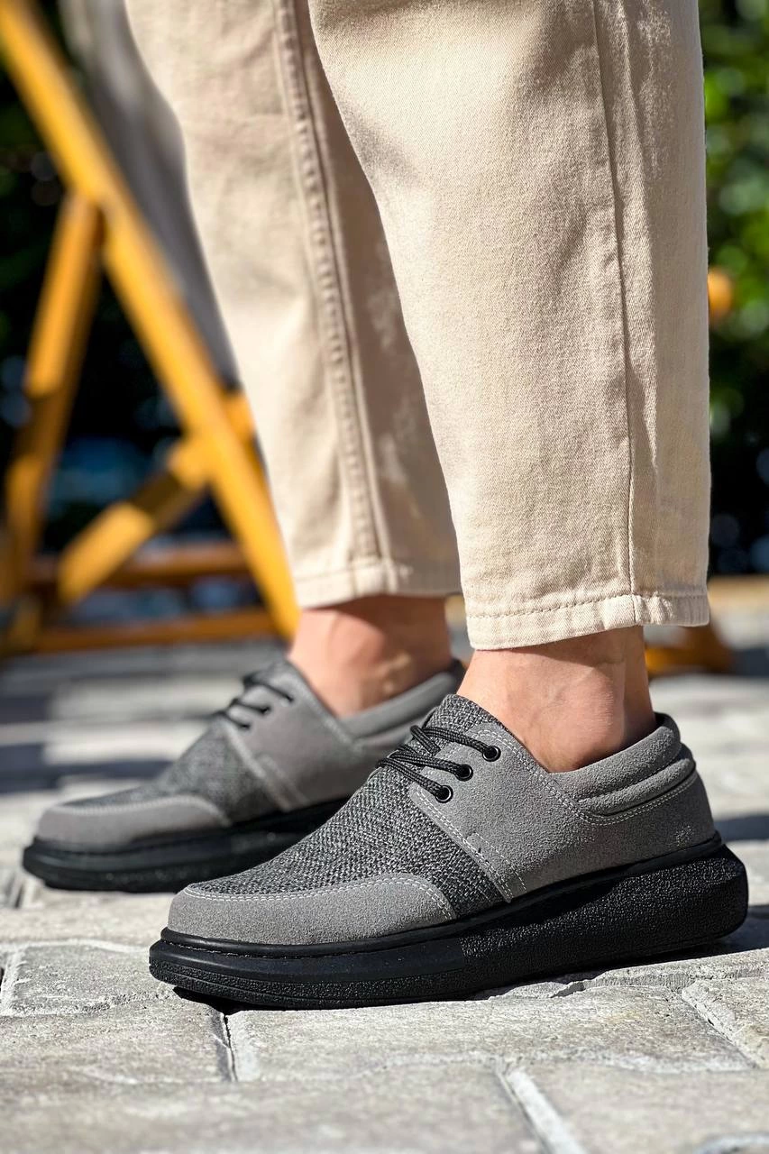 ZRN-042 Premium Bağcıklı Gri Siyah Casual Günlük Erkek Ayakkabı