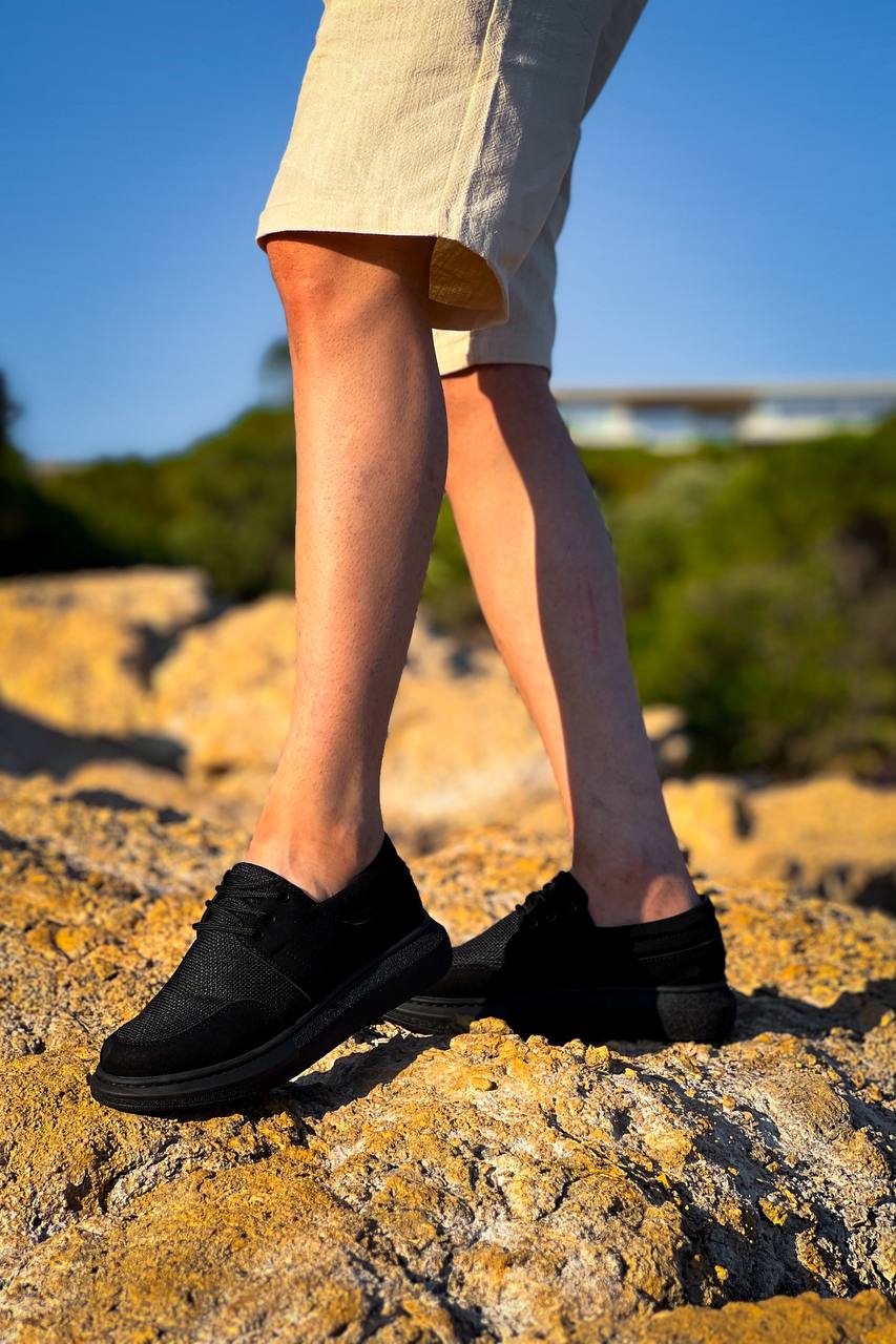 ZRK-X042 Premium Kalın Taban Bağcıklı Siyah Günlük Casual Erkek Spor Ayakkabı