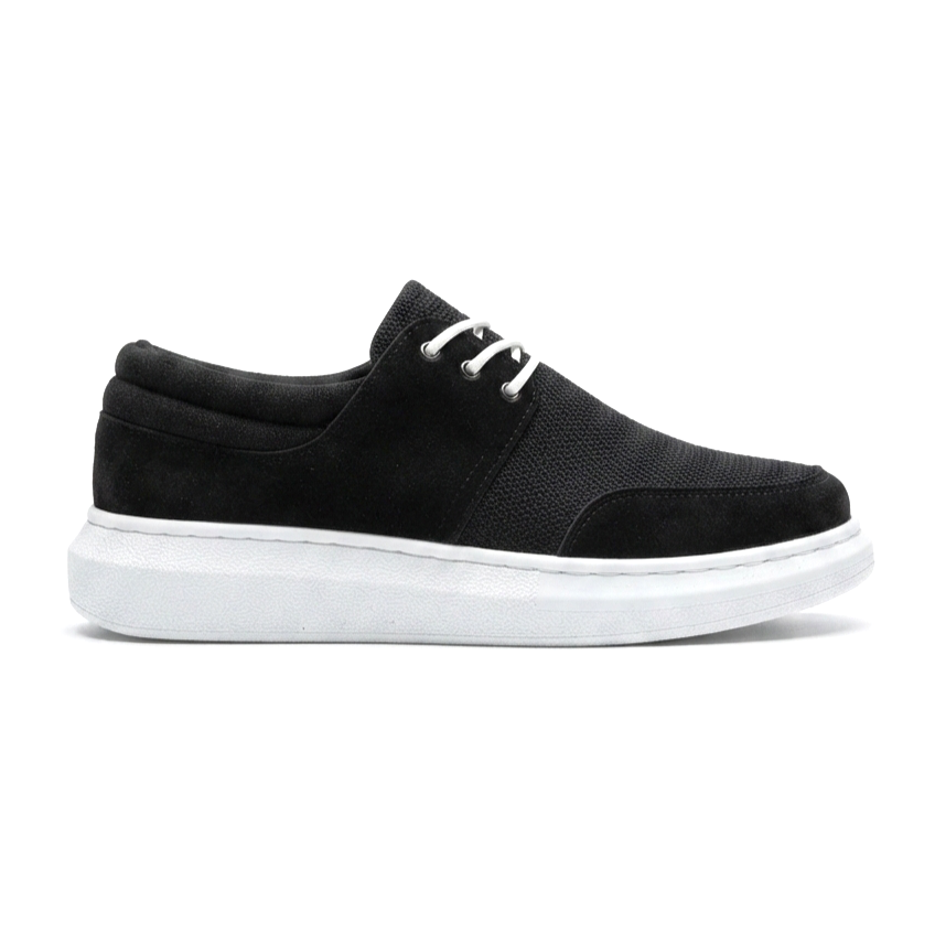 ZRK-X042 Premium Kalın Taban Bağcıklı Siyah Beyaz Deri Tozu Günlük Casual Erkek Spor Ayakkabı