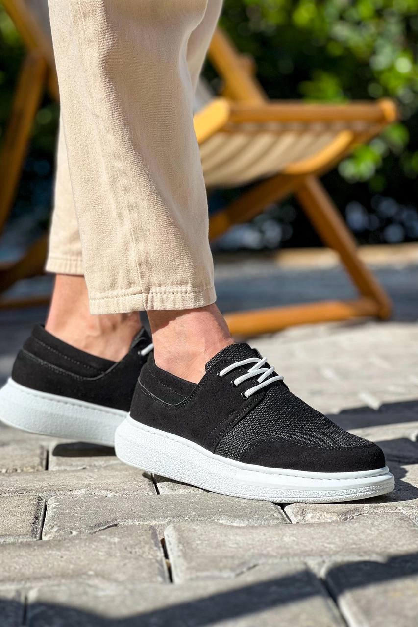 ZRN-042 Premium Bağcıklı Siyah Beyaz Deri Tozu Casual Günlük Erkek Ayakkabı