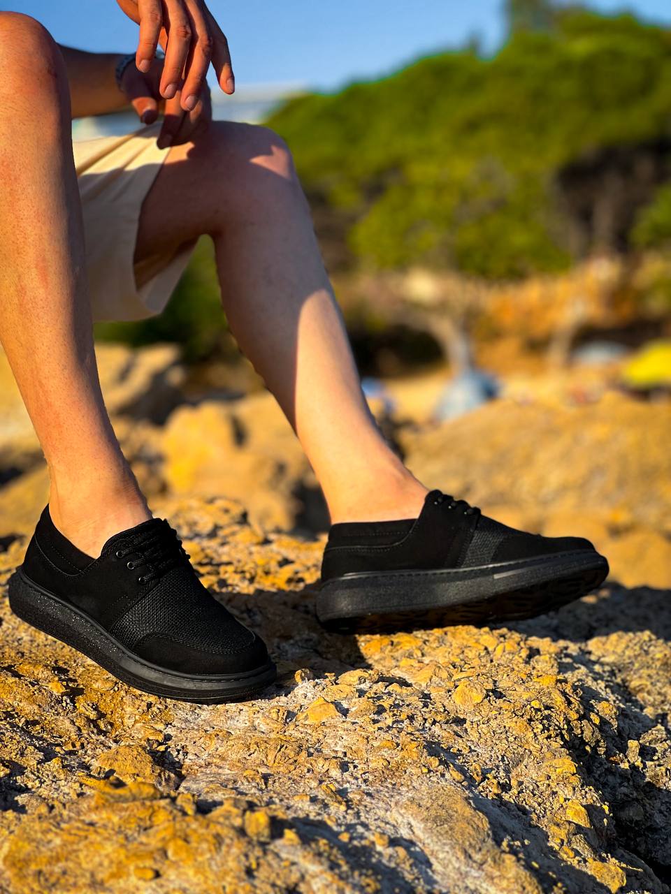 ZRK-X042 Premium Kalın Taban Bağcıklı Siyah Deri Tozu Günlük Casual Erkek Spor Ayakkabı