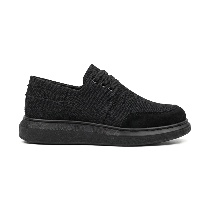 ZRK-X042 Premium Kalın Taban Bağcıklı Siyah Deri Tozu Günlük Casual Erkek Spor Ayakkabı