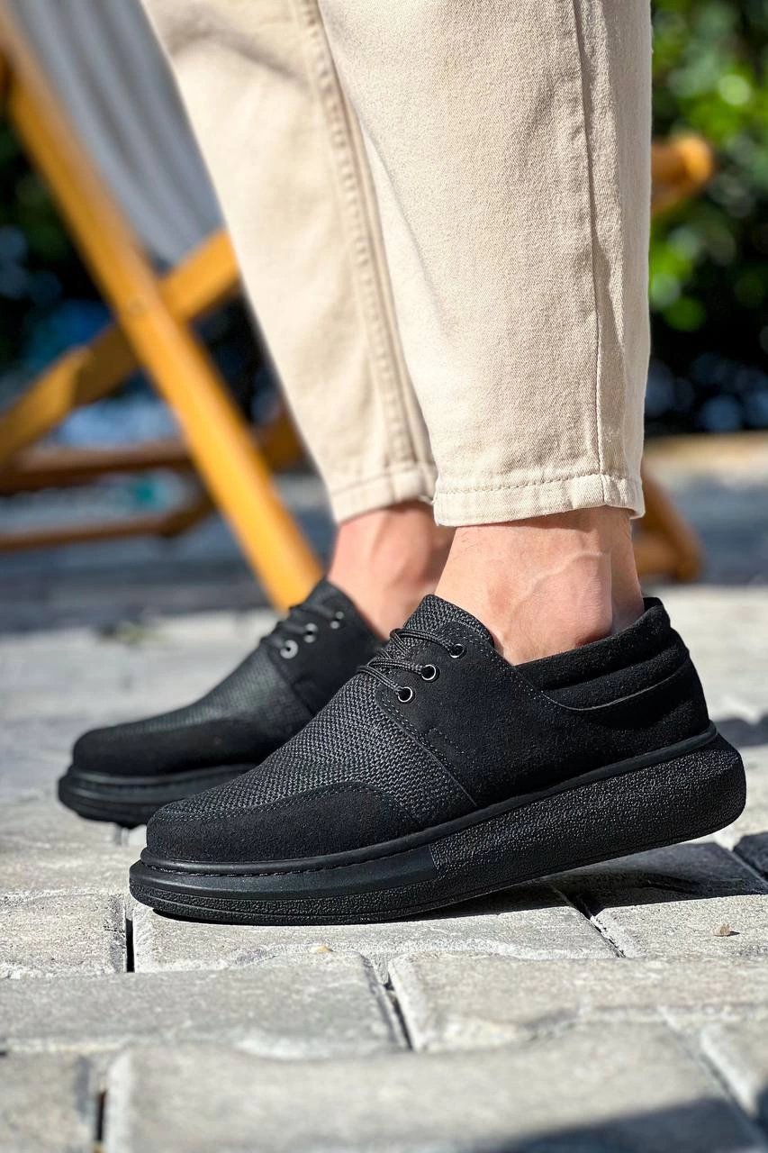ZRN-042 Premium Bağcıklı Siyah Deri Tozu Casual Günlük Erkek Ayakkabı