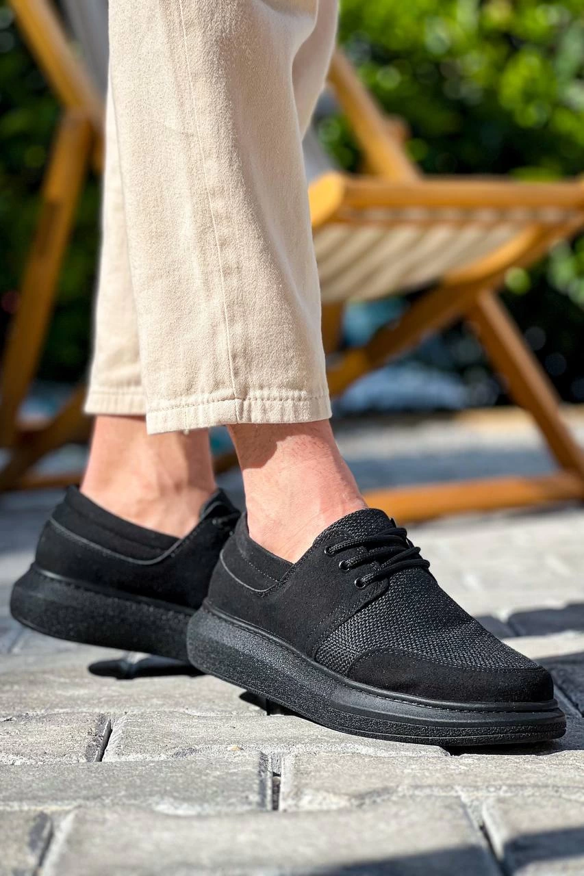 ZRN-042 Premium Bağcıklı Siyah Deri Tozu Casual Günlük Erkek Ayakkabı