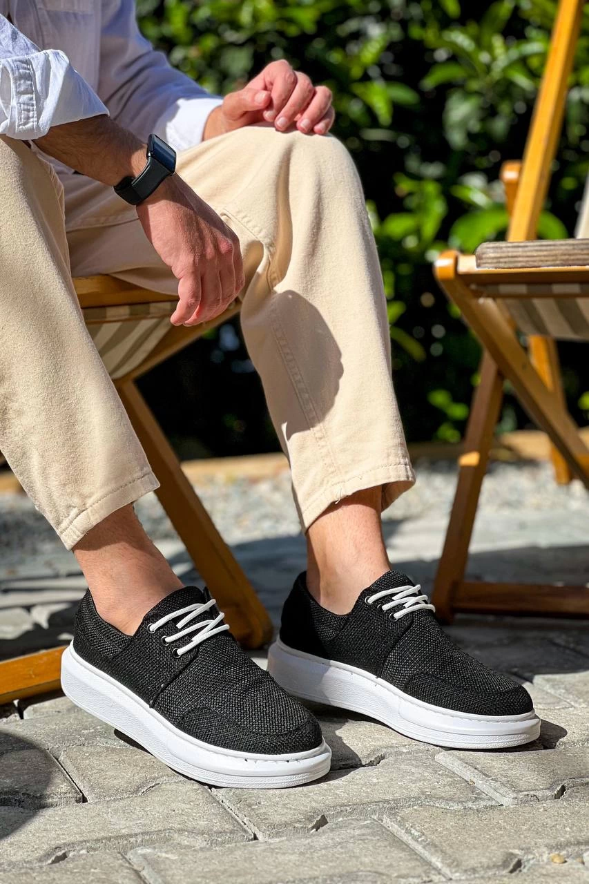 ZRN-042 Premium Bağcıklı Siyah Beyaz Casual Günlük Erkek Ayakkabı