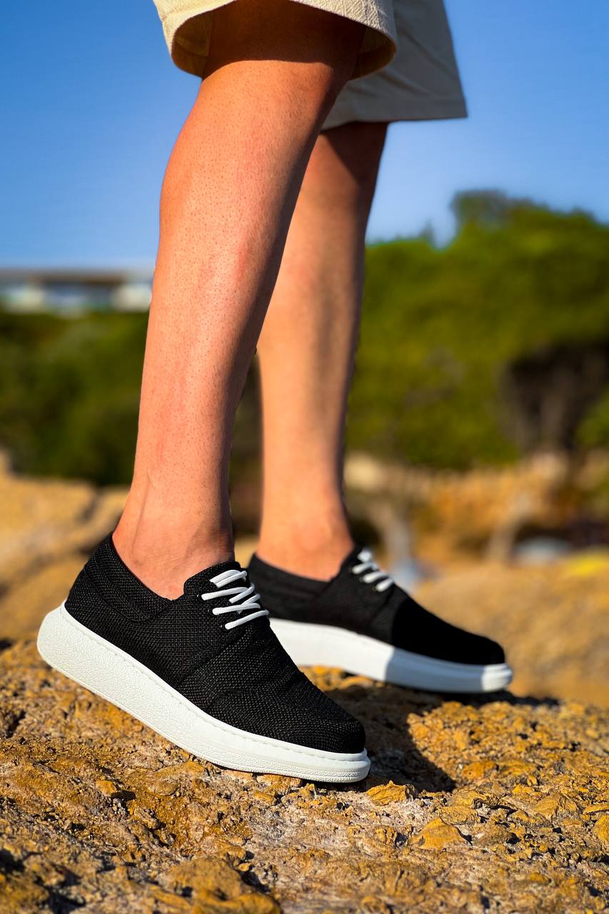 ZRK-X042 Premium Kalın Taban Bağcıklı Siyah Beyaz Günlük Casual Erkek Spor Ayakkabı