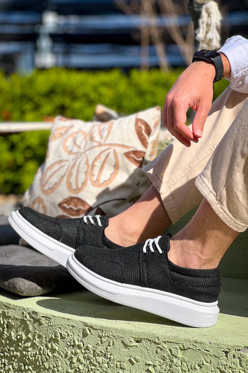 ZRK-X042 Premium Kalın Taban Bağcıklı Siyah Beyaz Günlük Casual Erkek Spor Ayakkabı