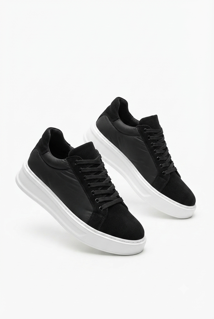 ZRK-X46 Yüksek Kalite Paraşüt Kumaş Siyah Beyaz Yüksek Taban Sneakers
