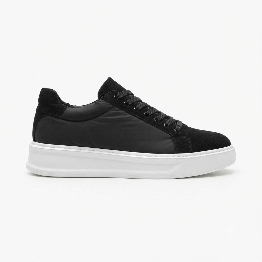 ZRK-X46 Yüksek Kalite Paraşüt Kumaş Siyah Beyaz Yüksek Taban Sneakers