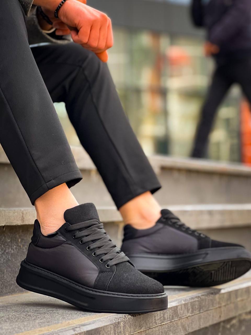 ZRK-X46 Yüksek Kalite Paraşüt Kumaş Siyah Yüksek Taban Sneakers