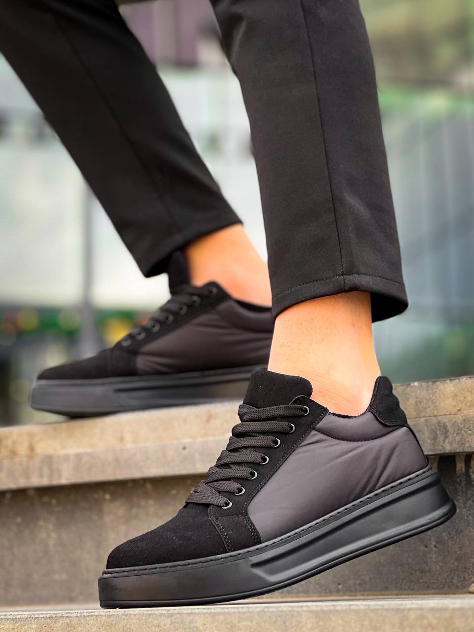 ZRK-X46 Yüksek Kalite Paraşüt Kumaş Siyah Yüksek Taban Sneakers