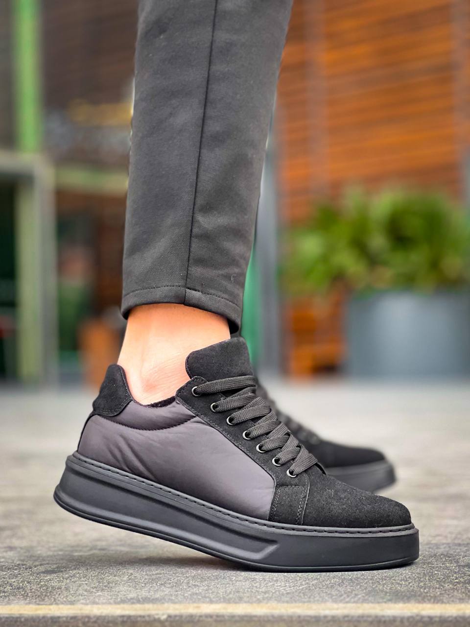 ZRK-X46 Yüksek Kalite Paraşüt Kumaş Siyah Yüksek Taban Sneakers