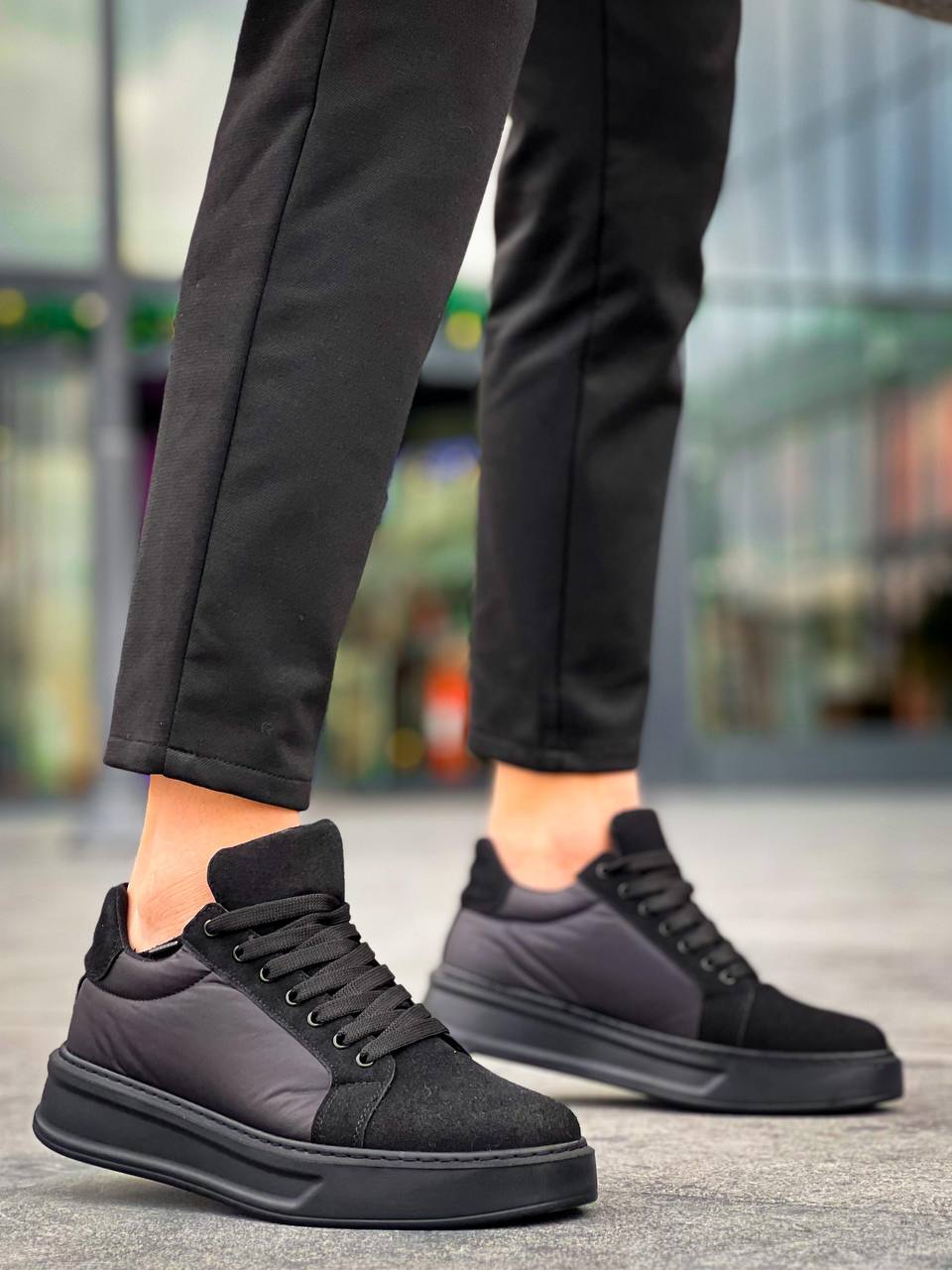 ZRK-X46 Yüksek Kalite Paraşüt Kumaş Siyah Yüksek Taban Sneakers