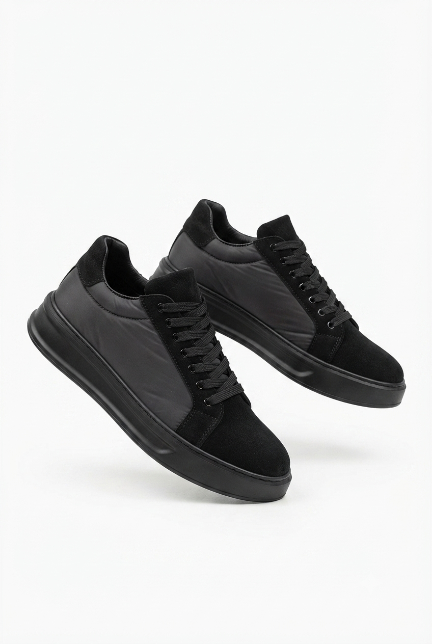 ZRK-X46 Yüksek Kalite Paraşüt Kumaş Siyah Yüksek Taban Sneakers