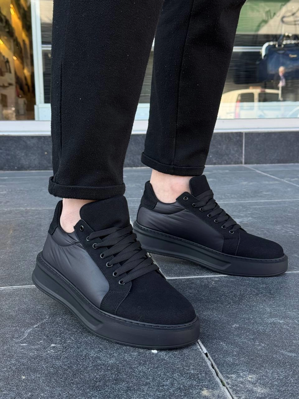 ZR-046 Siyah Paraşüt Kumaş Yüksek Taban Günlük Spor Ayakkabı