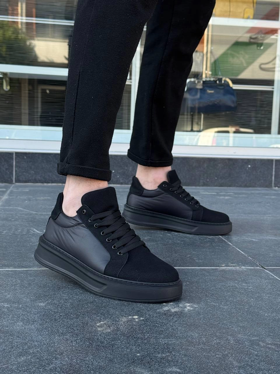 ZR-046 Siyah Paraşüt Kumaş Yüksek Taban Günlük Spor Ayakkabı