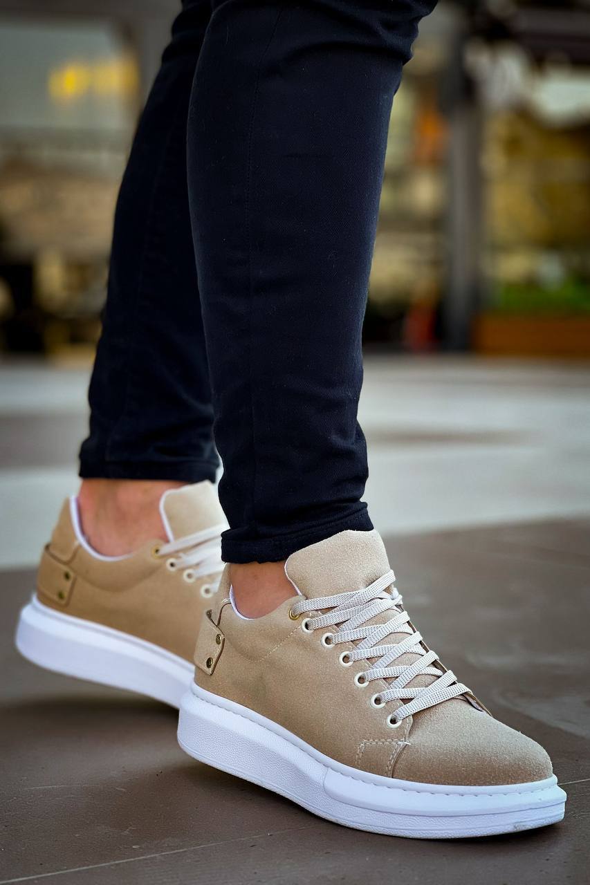 ZRK-X047 Premium Yüksek Kalite Kalın Taban Bej Süet Günlük Erkek Sneaker