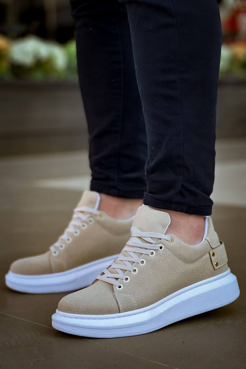 ZRK-X047 Premium Yüksek Kalite Kalın Taban Bej Süet Günlük Erkek Sneaker