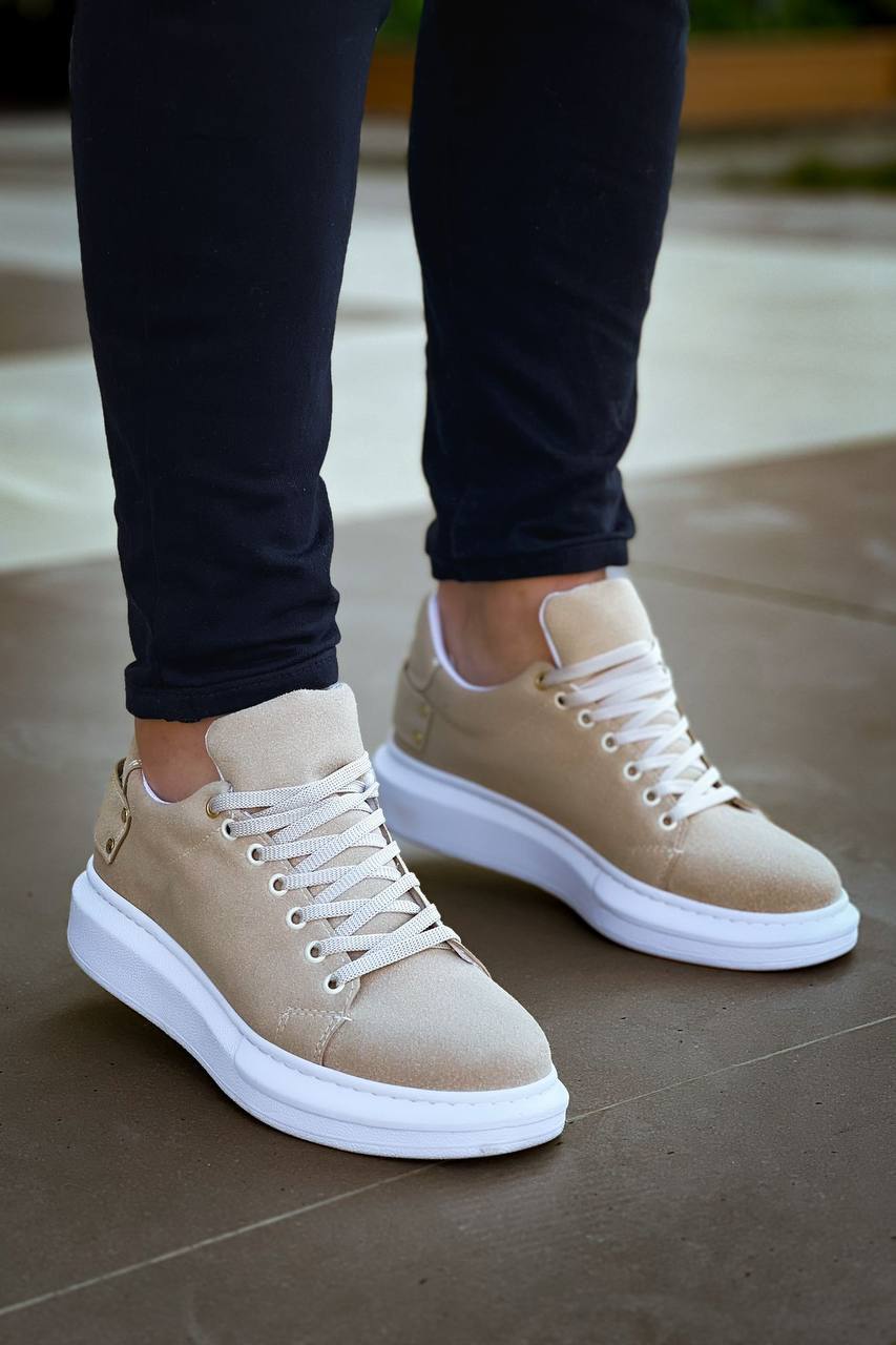 ZRK-X047 Premium Yüksek Kalite Kalın Taban Bej Süet Günlük Erkek Sneaker