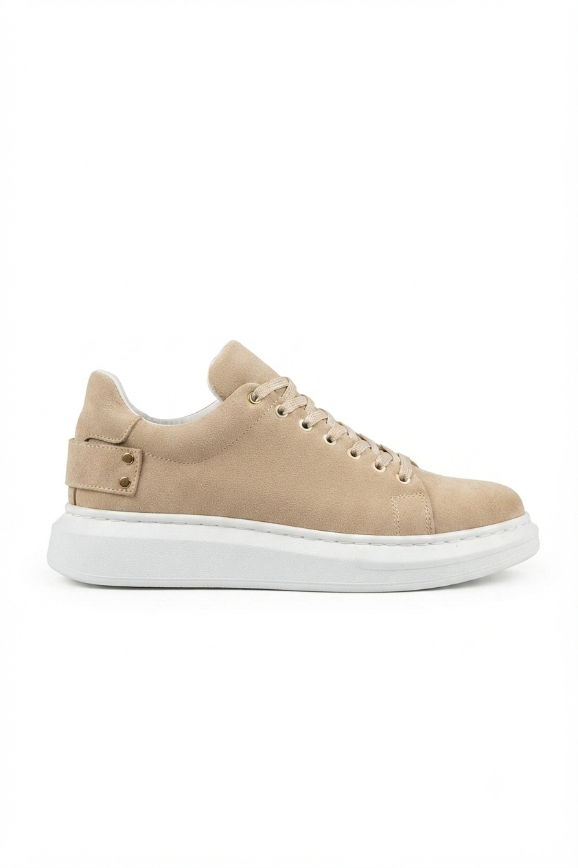 ZRK-X047 Premium Yüksek Kalite Kalın Taban Bej Süet Günlük Erkek Sneaker
