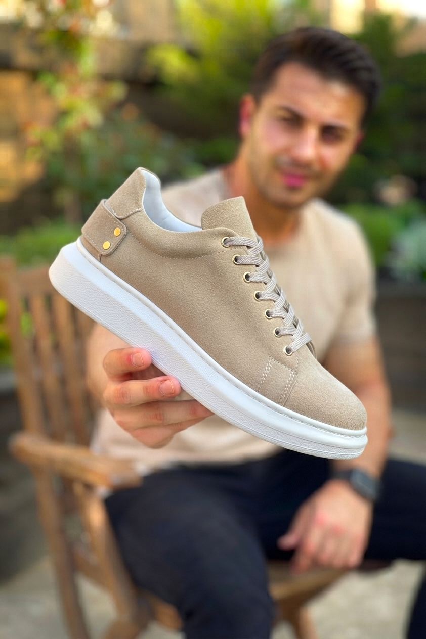 ZRK-X047 Premium Yüksek Kalite Kalın Taban Bej Süet Günlük Erkek Sneaker