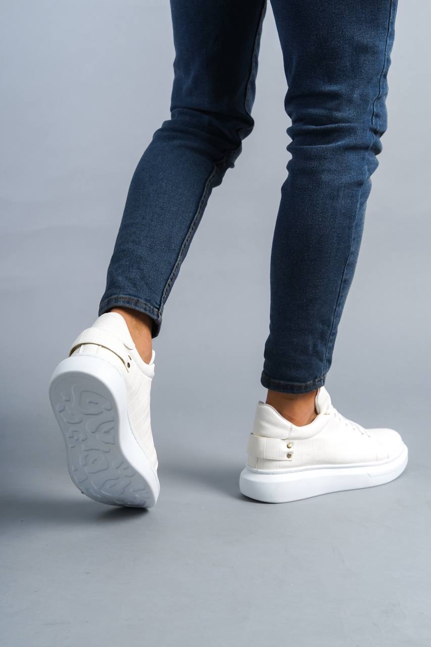 ZRK-047 Premium Yüksek Kalite Kalın Taban Beyaz Crocodile Günlük Erkek Sneaker
